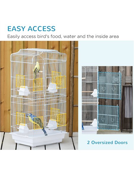 PawHut Large Metal Bird Cage with Perches, Food Bowls, Swing, for Budgies, Parakeets, White - pic 158103 | FastDaddyshop
