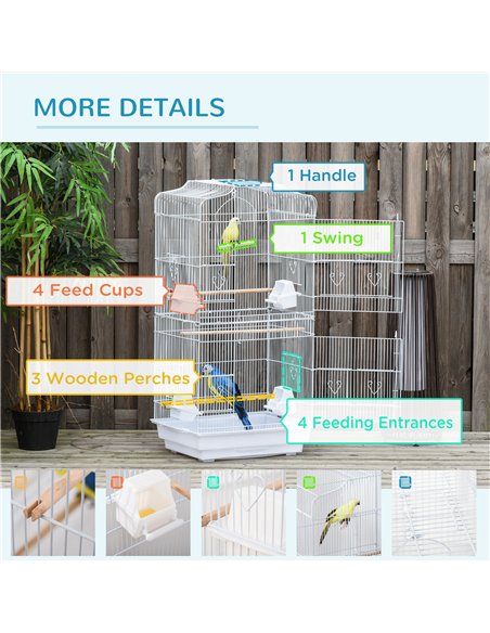 PawHut Large Metal Bird Cage with Perches, Food Bowls, Swing, for Budgies, Parakeets, White - pic 158105 | FastDaddyshop