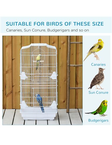PawHut Large Metal Bird Cage with Perches, Food Bowls, Swing, for Budgies, Parakeets, White