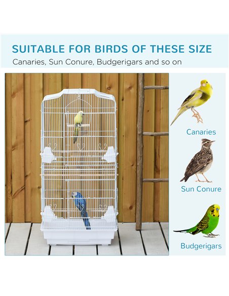 PawHut Large Metal Bird Cage with Perches, Food Bowls, Swing, for Budgies, Parakeets, White - pic 158106 | FastDaddyshop
