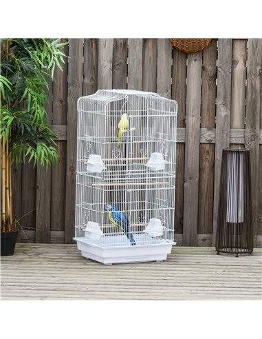 PawHut Large Metal Bird Cage with Perches, Food Bowls, Swing, for Budgies, Parakeets, White
