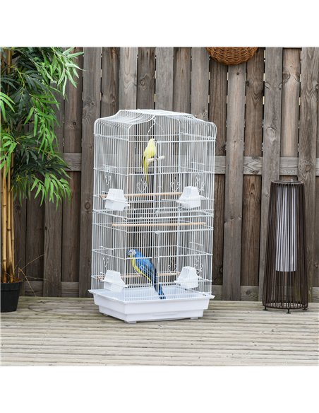 PawHut Large Metal Bird Cage with Perches, Food Bowls, Swing, for Budgies, Parakeets, White - pic 158107 | FastDaddyshop