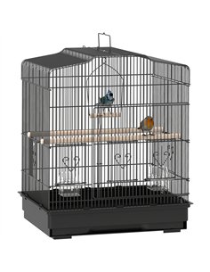 PawHut Large Metal Bird Cage with Perches, Food Bowls, Swing, for Budgies, Parakeets, Black