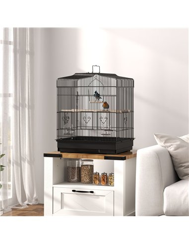 PawHut Large Metal Bird Cage with Perches, Food Bowls, Swing, for Budgies, Parakeets, Black