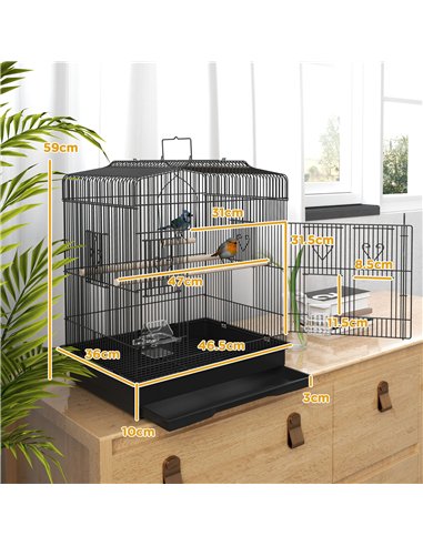 PawHut Large Metal Bird Cage with Perches, Food Bowls, Swing, for Budgies, Parakeets, Black
