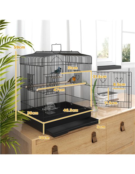 PawHut Large Metal Bird Cage with Perches, Food Bowls, Swing, for Budgies, Parakeets, Black - pic 158111 | FastDaddyshop