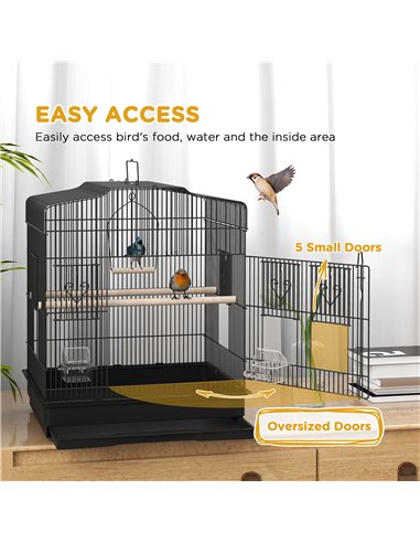 PawHut Large Metal Bird Cage with Perches, Food Bowls, Swing, for Budgies, Parakeets, Black