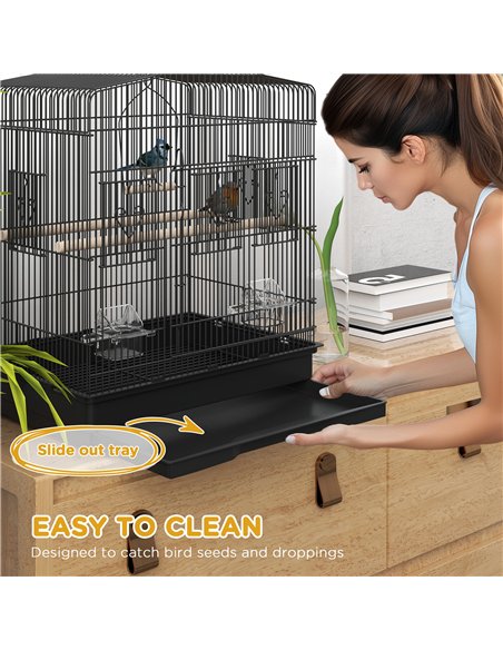PawHut Large Metal Bird Cage with Perches, Food Bowls, Swing, for Budgies, Parakeets, Black - pic 158113 | FastDaddyshop