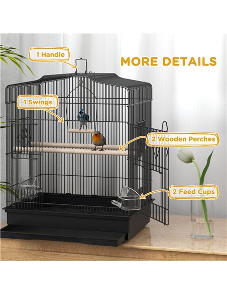 PawHut Large Metal Bird Cage with Perches, Food Bowls, Swing, for Budgies, Parakeets, Black - pic 158114 | FastDaddyshop