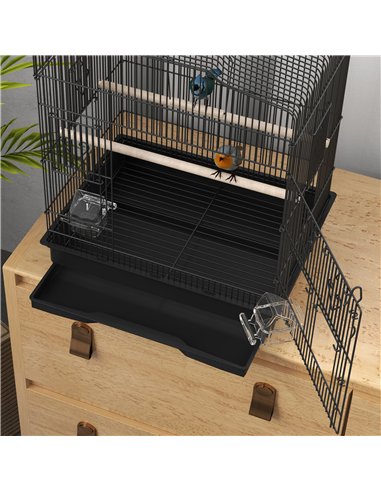 PawHut Large Metal Bird Cage with Perches, Food Bowls, Swing, for Budgies, Parakeets, Black