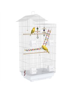 PawHut Bird Cage for Budgies, Finches, Canaries w/ Accessories, Toys, Tray, White