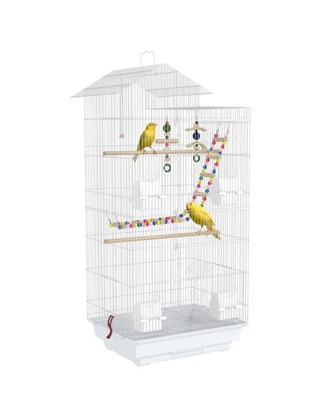 PawHut Bird Cage for Budgies, Finches, Canaries w/ Accessories, Toys, Tray, White - pic 158118 | FastDaddyshop