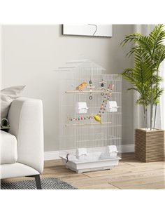 PawHut Bird Cage for Budgies, Finches, Canaries w/ Accessories, Toys, Tray, White 2
