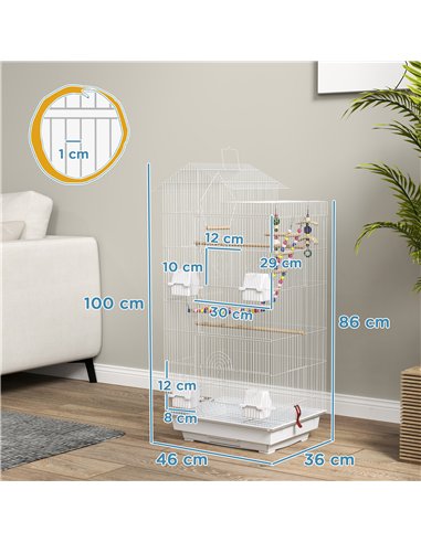 PawHut Bird Cage for Budgies, Finches, Canaries w/ Accessories, Toys, Tray, White