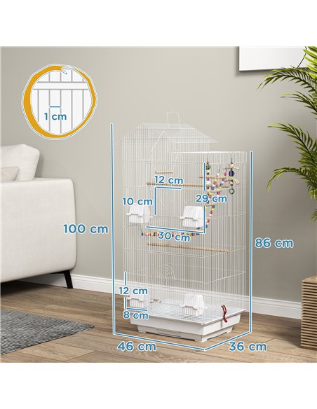 PawHut Bird Cage for Budgies, Finches, Canaries w/ Accessories, Toys, Tray, White - pic 158120 | FastDaddyshop