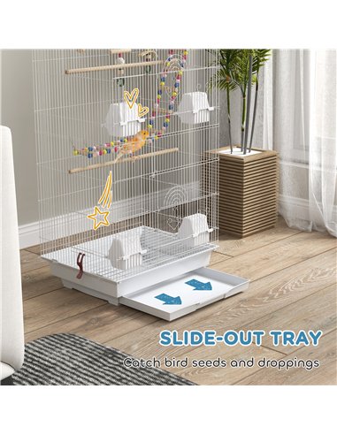 PawHut Bird Cage for Budgies, Finches, Canaries w/ Accessories, Toys, Tray, White