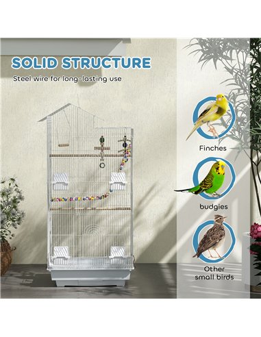 PawHut Bird Cage for Budgies, Finches, Canaries w/ Accessories, Toys, Tray, White
