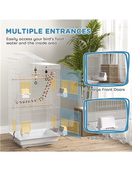 PawHut Bird Cage for Budgies, Finches, Canaries w/ Accessories, Toys, Tray, White - pic 158124 | FastDaddyshop