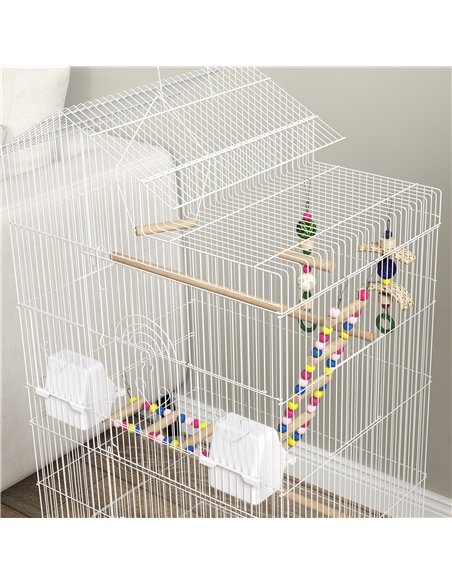 PawHut Bird Cage for Budgies, Finches, Canaries w/ Accessories, Toys, Tray, White - pic 158125 | FastDaddyshop