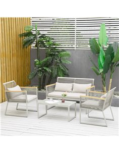 Outsunny 4 Pieces Outdoor Wicker Sofa Set with Cushions, Pillows & Tempered Glass Table, Grey 2