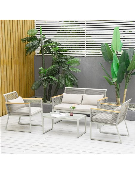Outsunny 4 Pieces Outdoor Wicker Sofa Set with Cushions, Pillows & Tempered Glass Table, Grey - pic 15813 | FastDaddyshop
