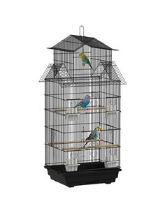 PawHut Metal Bird Cage with Plastic Swing, Perch, Food Container, Tray, Handle, for Finches, Canaries, 43 x 32.5 x 104cm