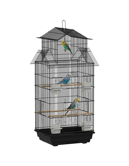 PawHut Metal Bird Cage with Plastic Swing, Perch, Food Container, Tray, Handle, for Finches, Canaries, 43 x 32.5 x 104cm - pic 158136 | FastDaddyshop