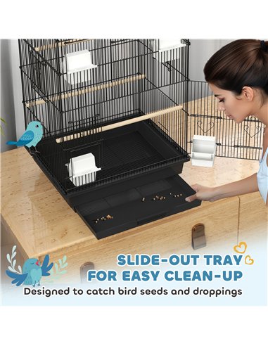 PawHut Metal Bird Cage with Plastic Swing, Perch, Food Container, Tray, Handle, for Finches, Canaries, 43 x 32.5 x 104cm