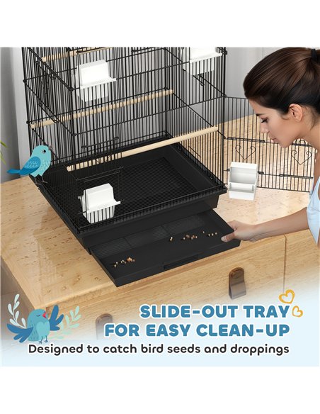 PawHut Metal Bird Cage with Plastic Swing, Perch, Food Container, Tray, Handle, for Finches, Canaries, 43 x 32.5 x 104cm - pic 158140 | FastDaddyshop