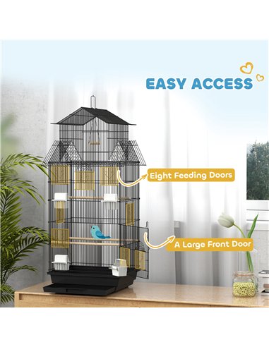 PawHut Metal Bird Cage with Plastic Swing, Perch, Food Container, Tray, Handle, for Finches, Canaries, 43 x 32.5 x 104cm