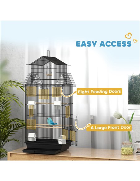 PawHut Metal Bird Cage with Plastic Swing, Perch, Food Container, Tray, Handle, for Finches, Canaries, 43 x 32.5 x 104cm - pic 158141 | FastDaddyshop