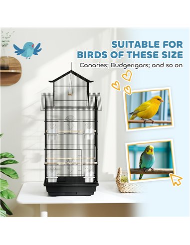 PawHut Metal Bird Cage with Plastic Swing, Perch, Food Container, Tray, Handle, for Finches, Canaries, 43 x 32.5 x 104cm