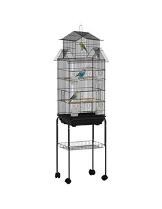 PawHut Metal Bird Cage with Plastic Swing, Perch, Food Container, Tray, Handle, for Finches, Canaries, Budgies, 43 x 32.5 x 163
