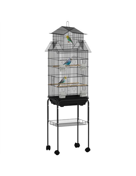 PawHut Metal Bird Cage with Plastic Swing, Perch, Food Container, Tray, Handle, for Finches, Canaries, Budgies, 43 x 32.5 x 163 - pic 158145 | FastDaddyshop
