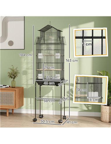 PawHut Metal Bird Cage with Plastic Swing, Perch, Food Container, Tray, Handle, for Finches, Canaries, Budgies, 43 x 32.5 x 163