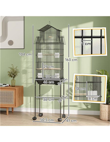 PawHut Metal Bird Cage with Plastic Swing, Perch, Food Container, Tray, Handle, for Finches, Canaries, Budgies, 43 x 32.5 x 163 - pic 158147 | FastDaddyshop