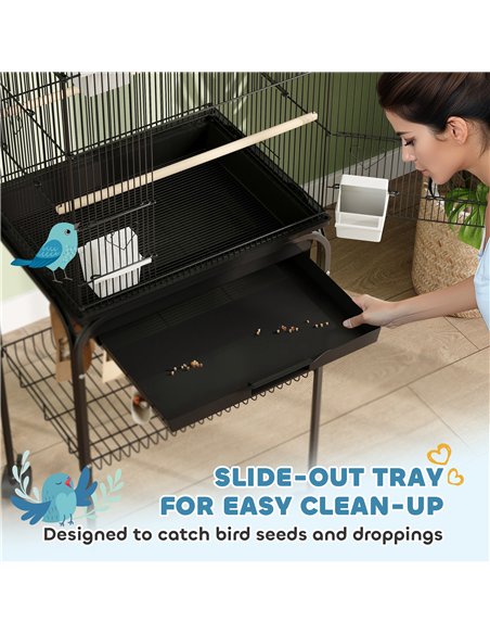 PawHut Metal Bird Cage with Plastic Swing, Perch, Food Container, Tray, Handle, for Finches, Canaries, Budgies, 43 x 32.5 x 163 - pic 158149 | FastDaddyshop
