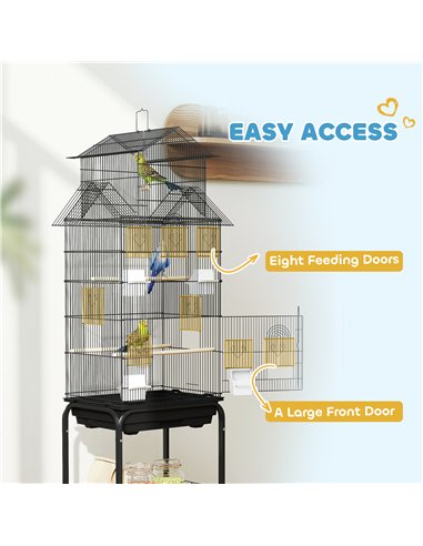 PawHut Metal Bird Cage with Plastic Swing, Perch, Food Container, Tray, Handle, for Finches, Canaries, Budgies, 43 x 32.5 x 163