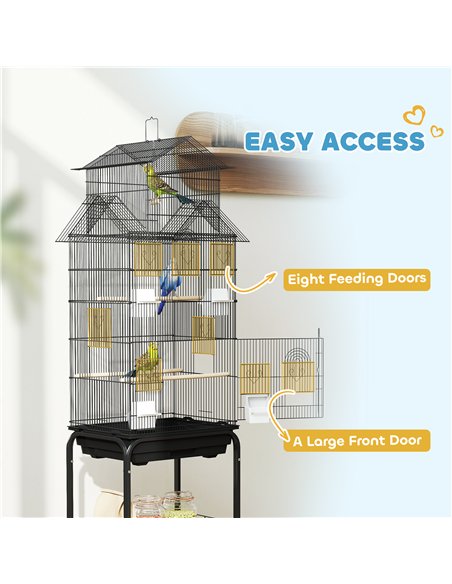 PawHut Metal Bird Cage with Plastic Swing, Perch, Food Container, Tray, Handle, for Finches, Canaries, Budgies, 43 x 32.5 x 163 - pic 158150 | FastDaddyshop