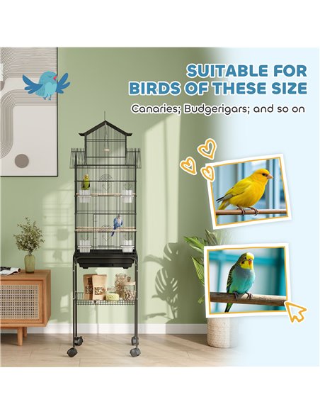 PawHut Metal Bird Cage with Plastic Swing, Perch, Food Container, Tray, Handle, for Finches, Canaries, Budgies, 43 x 32.5 x 163 - pic 158151 | FastDaddyshop