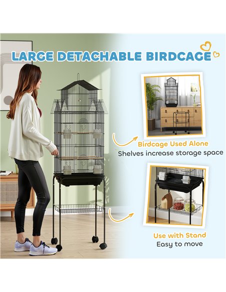 PawHut Metal Bird Cage with Plastic Swing, Perch, Food Container, Tray, Handle, for Finches, Canaries, Budgies, 43 x 32.5 x 163 - pic 158152 | FastDaddyshop