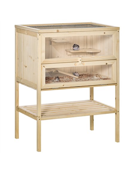 PawHut Wooden Hamster Cage with Storage Shelf, Small Animal Exercise Play House with Openable Top, for Hamsters, Gerbils, 60 x 4 - pic 158154 | FastDaddyshop