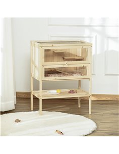 PawHut Wooden Hamster Cage with Storage Shelf, Small Animal Exercise Play House with Openable Top, for Hamsters, Gerbils, 60 x 4 2