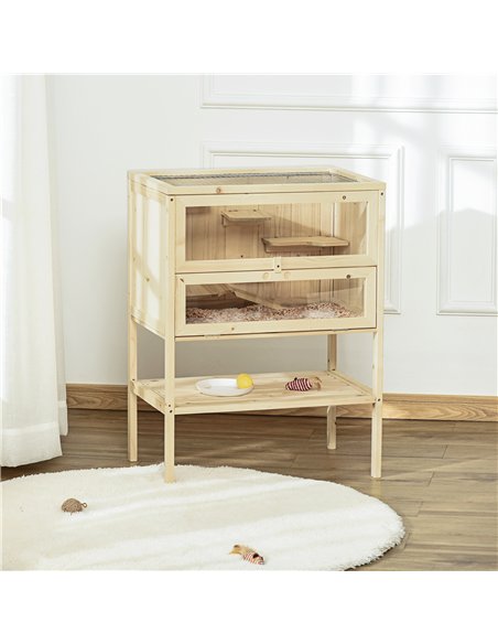 PawHut Wooden Hamster Cage with Storage Shelf, Small Animal Exercise Play House with Openable Top, for Hamsters, Gerbils, 60 x 4 - pic 158155 | FastDaddyshop
