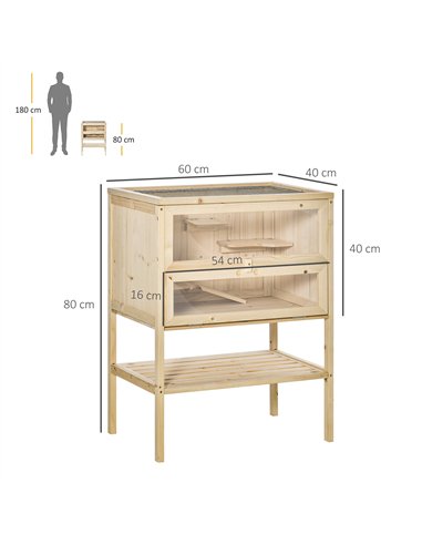 PawHut Wooden Hamster Cage with Storage Shelf, Small Animal Exercise Play House with Openable Top, for Hamsters, Gerbils, 60 x 4