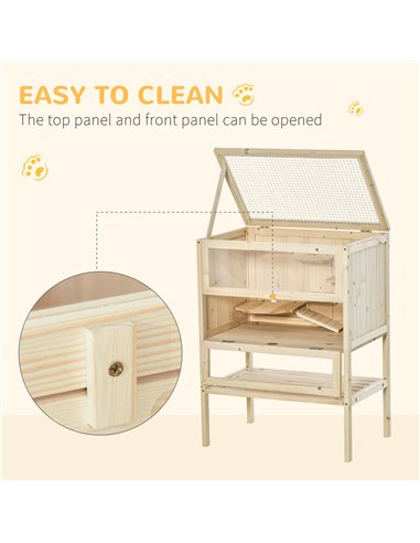 PawHut Wooden Hamster Cage with Storage Shelf, Small Animal Exercise Play House with Openable Top, for Hamsters, Gerbils, 60 x 4