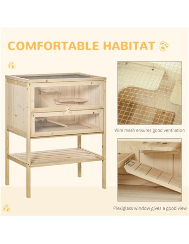 PawHut Wooden Hamster Cage with Storage Shelf, Small Animal Exercise Play House with Openable Top, for Hamsters, Gerbils, 60 x 4