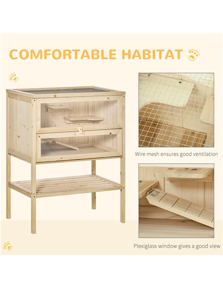 PawHut Wooden Hamster Cage with Storage Shelf, Small Animal Exercise Play House with Openable Top, for Hamsters, Gerbils, 60 x 4 - pic 158159 | FastDaddyshop