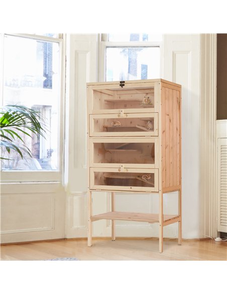 PawHut Wooden Large Hamster Cage, Gerbil Cage 4 Layers with Tall Bottom & Storage Shelf - pic 158164 | FastDaddyshop