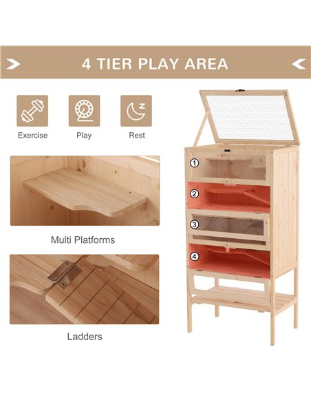 PawHut Wooden Large Hamster Cage, Gerbil Cage 4 Layers with Tall Bottom & Storage Shelf - pic 158166 | FastDaddyshop
